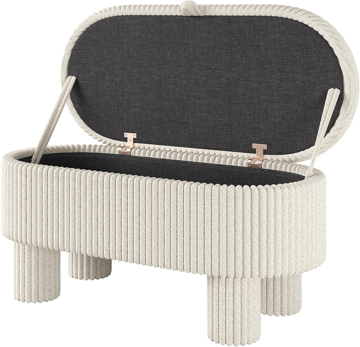 Merax Modern Storage Ottoman, Corduroy Upholstered Bench with Cylinder Legs, Wooden Bedroom Storage Seat, Beige Entryway Shoe Bench for Living Room, Bedroom