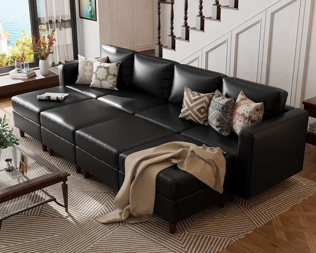 ABCASA Sofa Modular Sectional Faux Leather Sectional Sofa Module Black