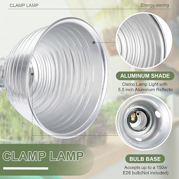 Macarrie 30 Pack 5.5 Inch Clamp Lamp Light with Aluminum Reflector, 6ft SPT-2 18awg Cord and Adjustable Stand Fixture E26 Socket, up to 150 Watt, with Bulb Guard
