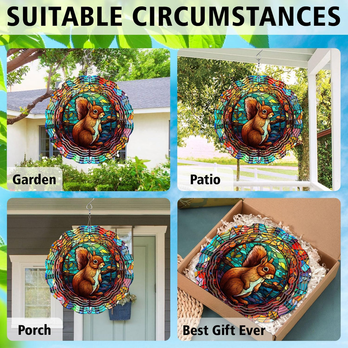 Squirrel Yard and Garden Wind Spinner, Unique 3D Hanging Squirrel Wind Spinner