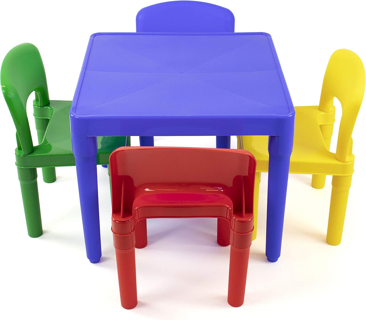 Humble Crew Kids Plastic 4 Set, Blue Table/Primary Chairs & White/Primary Kids' Toy Storage Organizer with 12 Plastic Bins