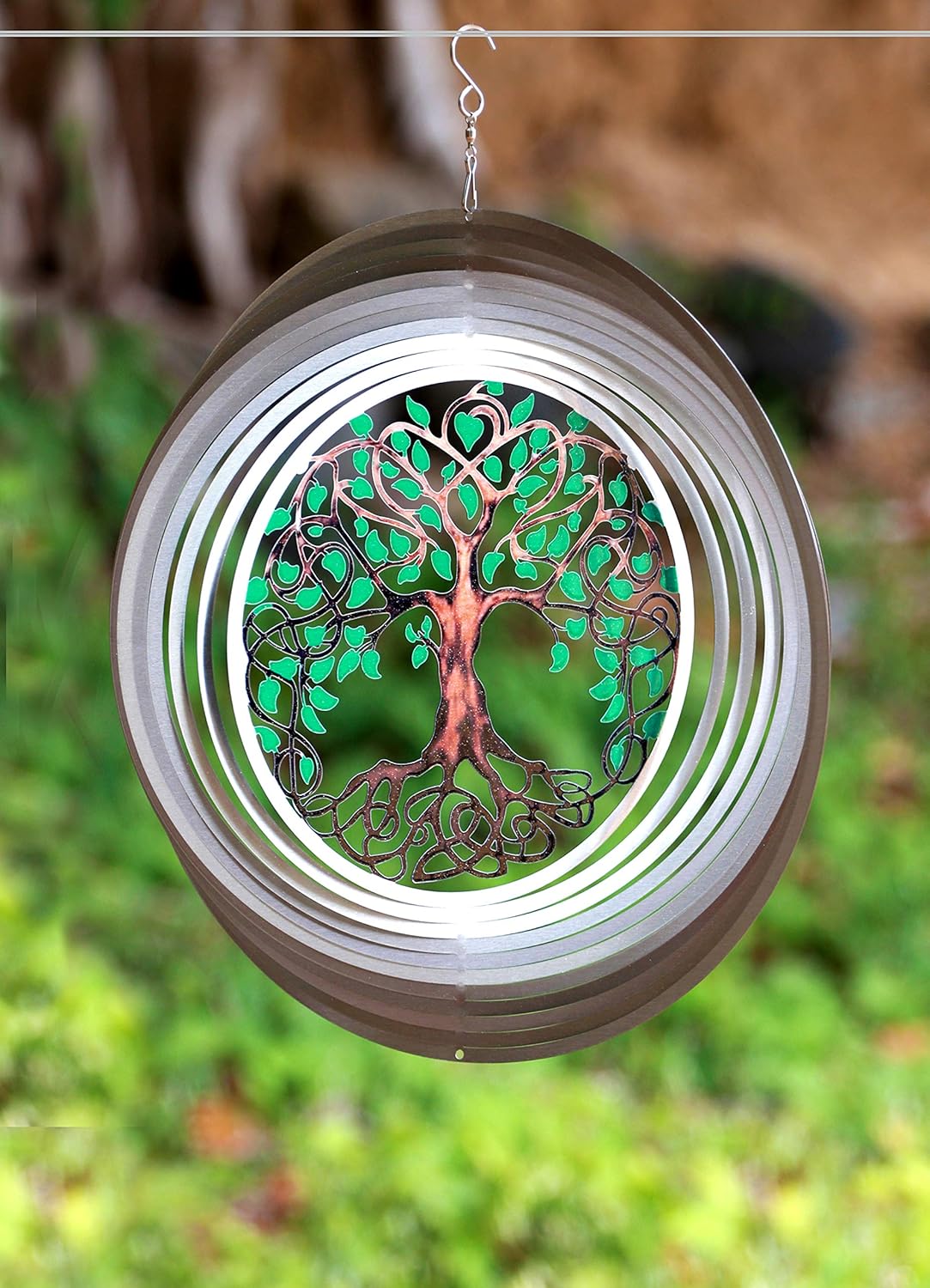 ISEO Tree of Life Wind Spinner for Yard and Garden, Hanging Outdoor Decor, Yard Art, Porch and Patio Decorations, Metal Wind Spinners Outdoor, Weather Resistant, 15”