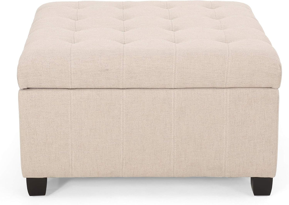 Merax 31" Modern Fabric Square Storage Ottoman, Foot Rest Waffle Stitch Pattern Multifunctional Extra Seat, Side Table, Footstool for Living Room Bedroom, Wheat