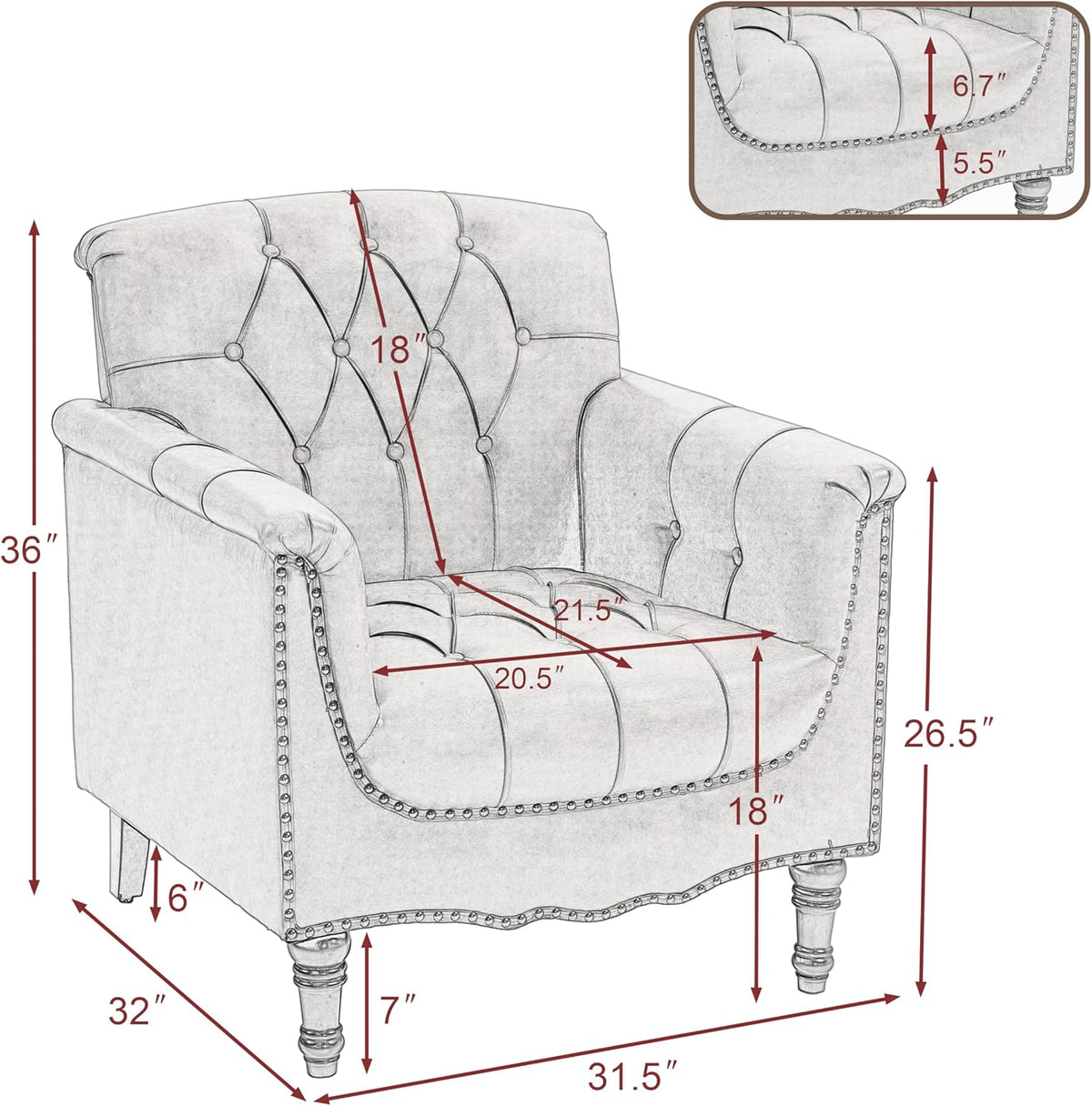 PU Leather Accent Chairs Set of 2, Comfy Club Chair Upholstered Armchair for Living Room, Button Tufted Arm Chair Retro Single Sofa Side Reading Seat for Bedroom (Brown)