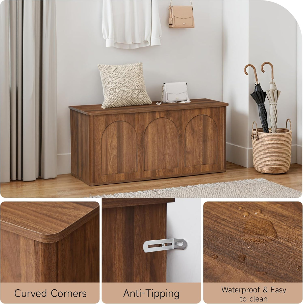 Storage Chest, 43'' Wood Storage Trunk with Flip-Top, Farmhouse Wooden Shoe Storage Bench for Hallway, Bedroom, Living Room, Walnut