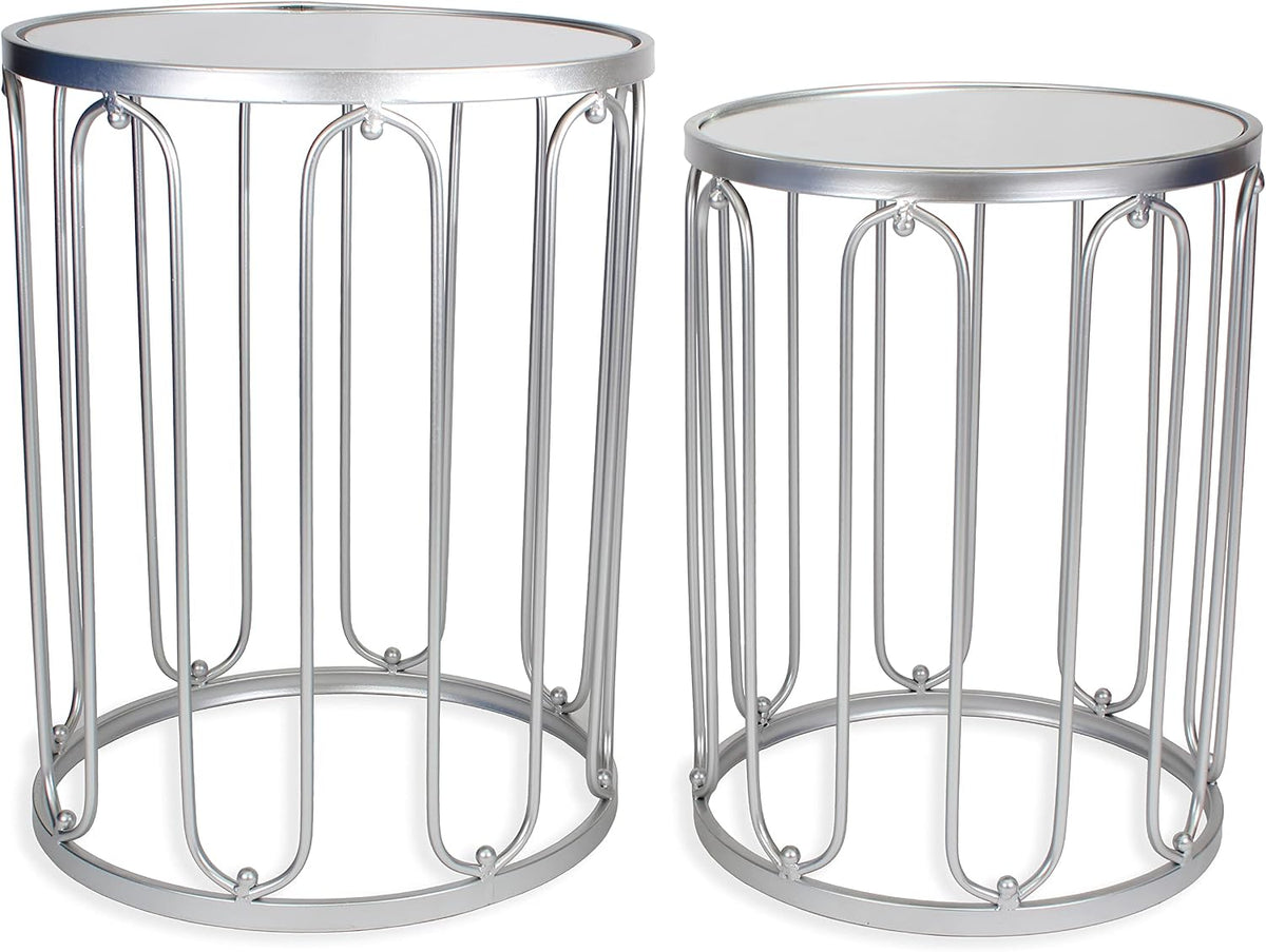 Nested Metal Side Tables - Set of 2 for Living Room & Bedroom (Silver)