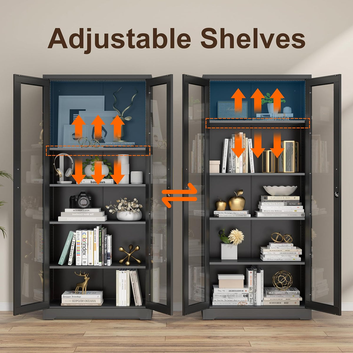 Curio Display Cabinet with Glass Doors,71”H Metal Display Case with 4 Adjustable Shelves - Black China Storage Cabinet for Collectibles, Trophies & Liquor - Locking Tall Glass Cabinet for Home