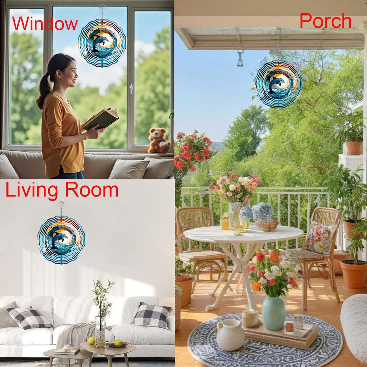 Metal 3D Wind Spinners Outdoor Dolphin Decorations Hanging, Festive Gifts for Women Mom Grandma, 25cm/ 9.84in 3D Wind Spinners for Garden Decor for Patio,Yard,Outdoor