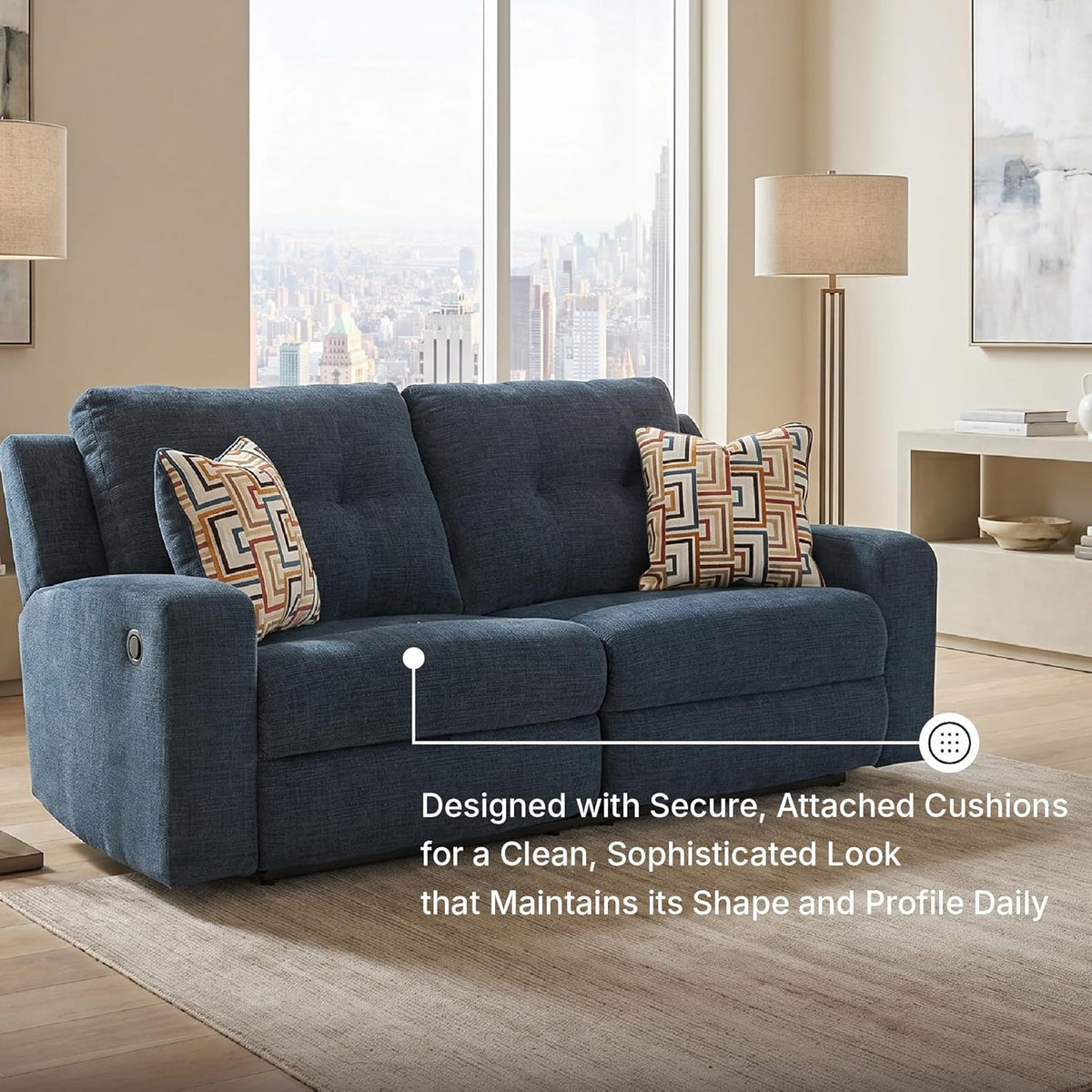 Signature Design by Ashley Danum Modern Manual Pull Tab Reclining Sofa with Tufed Back Cushion, Blue