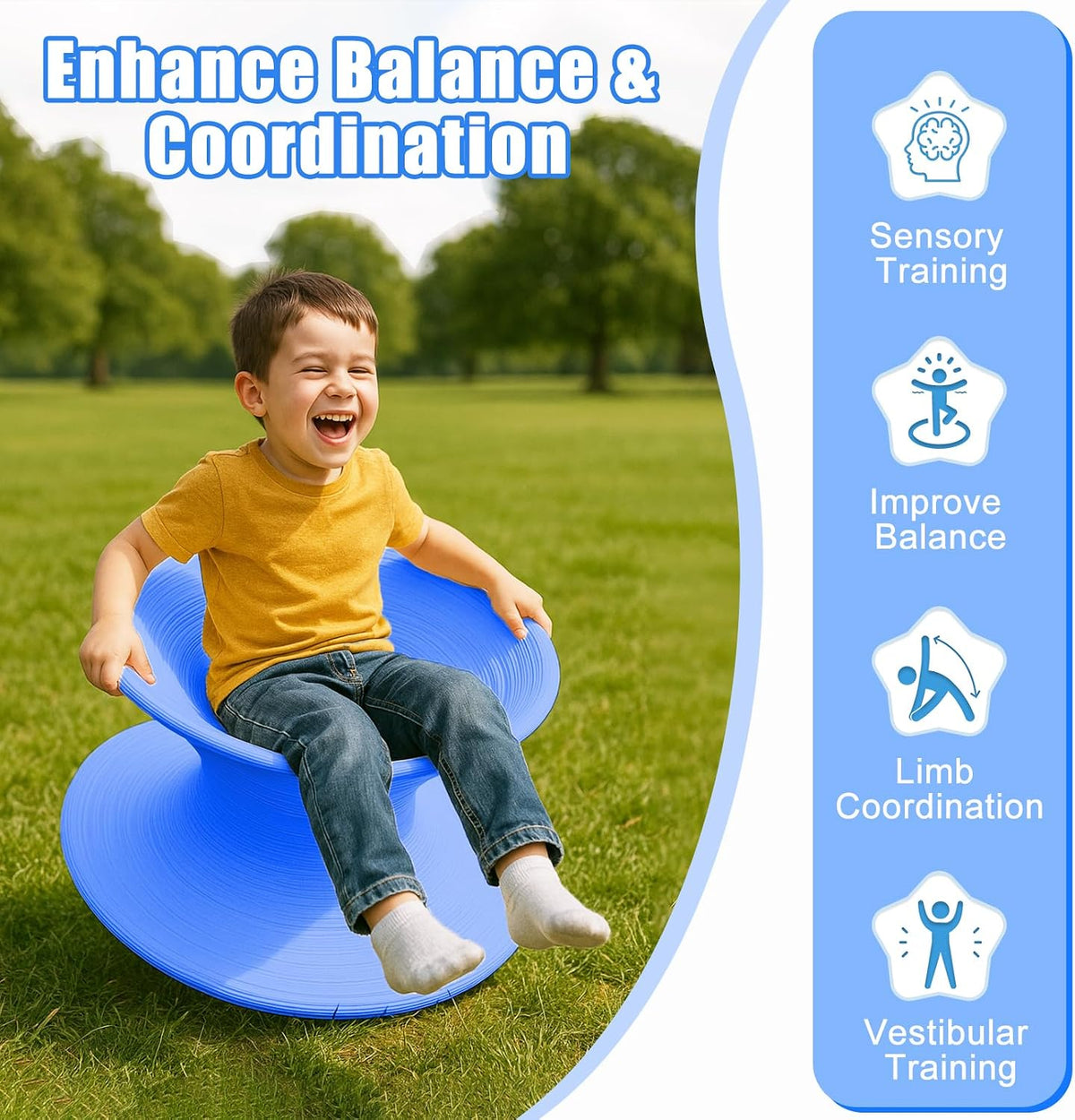 360° Rotating Gyro Chair, 24" One-Piece PE Spun Chair with Non-Slip Textured Surface, Spinning Top Chairs for Home, Backyard, Recreation Room & Commercial (Blue, Small)