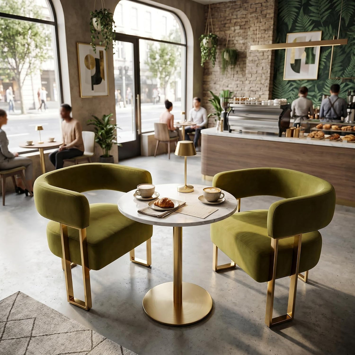 Modern Barrel Accent Chair, Living Room Side Chair with Golden Metal Legs, Soft Velvet Reading Armchair for Bedroom, Upholstered Club Chair for Reception Room/Lounge/Office, Olive