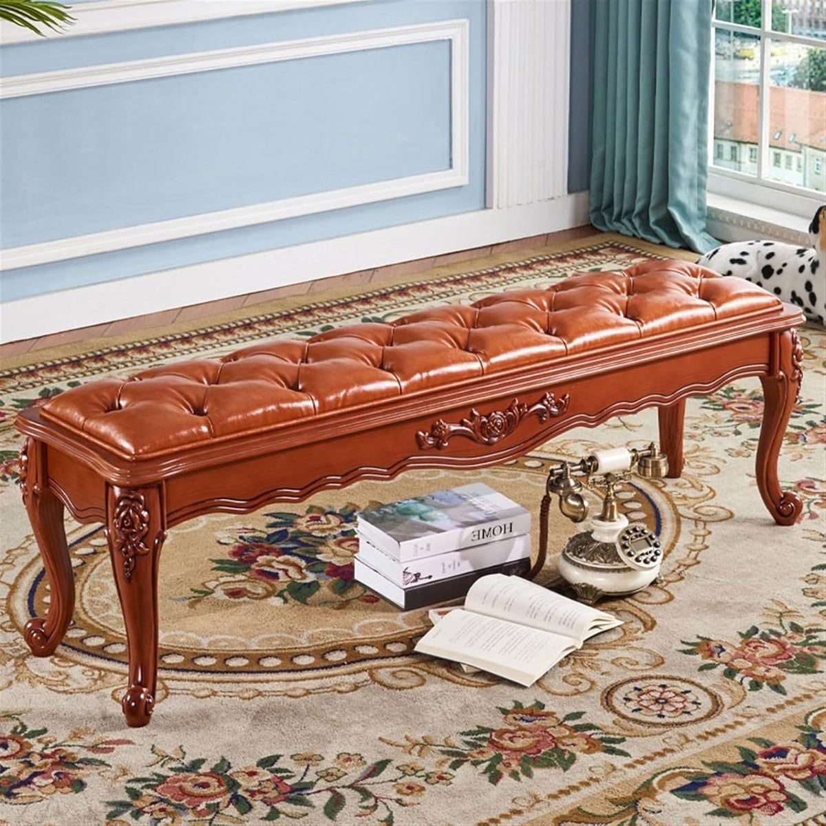 Modern Brown Retro Bedroom Decorative Bench Wooden Simple Bedside Upscale PU Leather Sofa Entryway