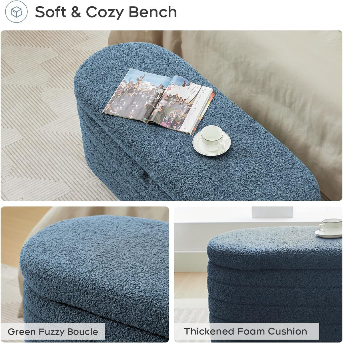 Storage Ottoman Bench End of Bed for Bedroom,45 inch Boucle Upholstered Entryway Shoe Seat Bench w/Storage,Sherpa Modern Padded Blanket Chest Stool Foot Rest for Living Room,Window Seating,Blue
