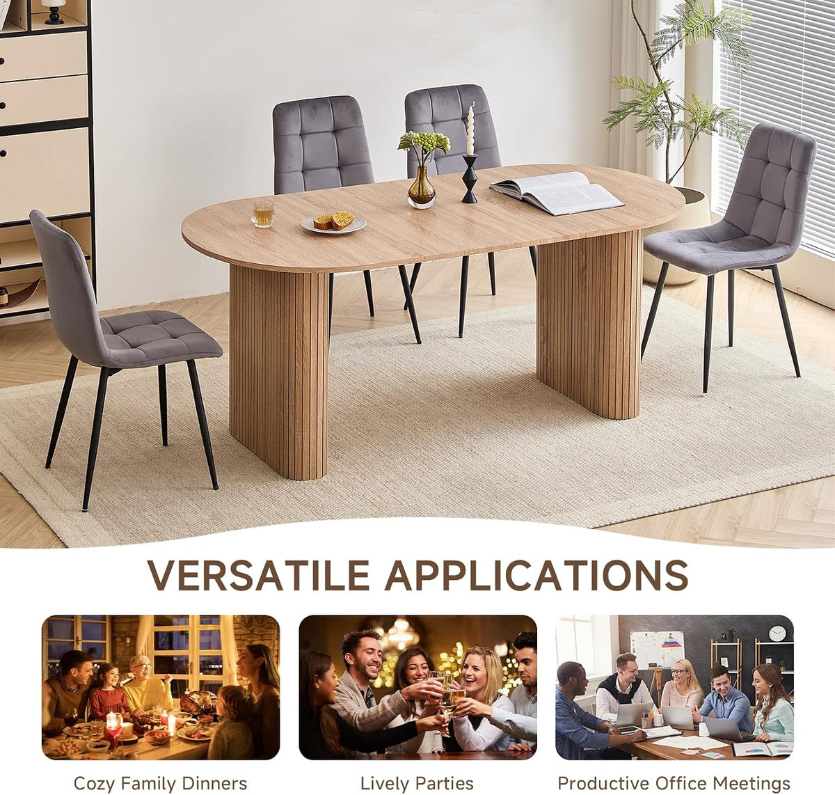 70.8" Modern Dining Table for 6 8 People Farmhouse Kitchen Dinner Table with Large Tabletop Dining Room Table for Dining Living Room Apartment Office Home (Natural)