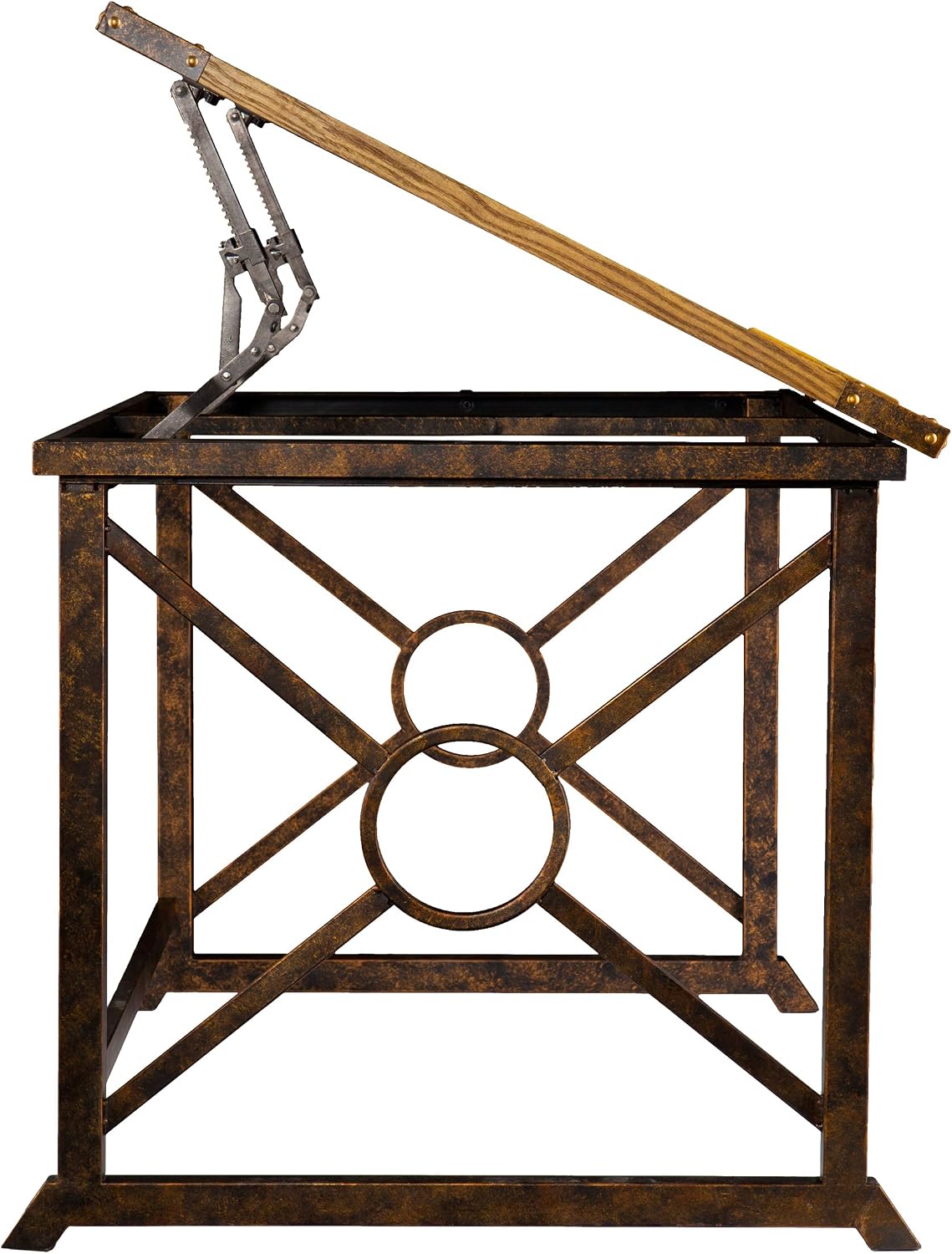 SEI FURNITURE Knightley Tilt Top Drafting Table - 51.5 inch Wide - Oak Wood Finish w/ Antique Brass, Brown