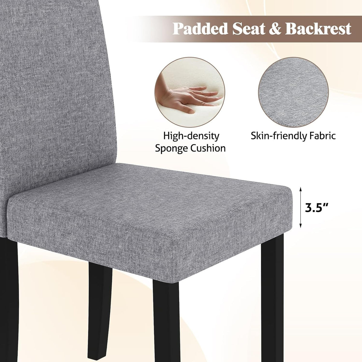 GOFLAME Upholstered Dining Chairs Set of 4, Fabric Kitchen Chairs with Padded Seat, Tilt Backrest, Rubber Wood Legs, Armless Side Chairs for Dining Room, Living Room, Restaurant, Light Gray