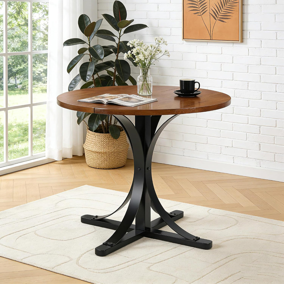 Need 36 Inch Round Dining Table for 2-4 People, Small Circle Kitchen Table, Space Saving Kitchen Dining Table for Dining Room, Kitchen, Apartment, Rubber Wood Tabletop, 220LBS Capacity