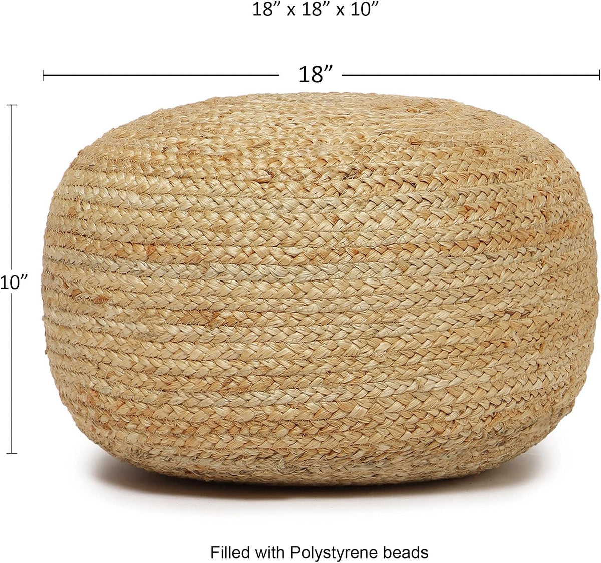 · REDEARTH · Jute Circular Low Pouf Ottoman - Boho Foot Stool - Natural | Jute, 18"x18"x10"; Braided Jute Pouf, Accent Sitting Doubles as Foot Rest; Great for Living Room, Patio, Outdoor, Bedroom