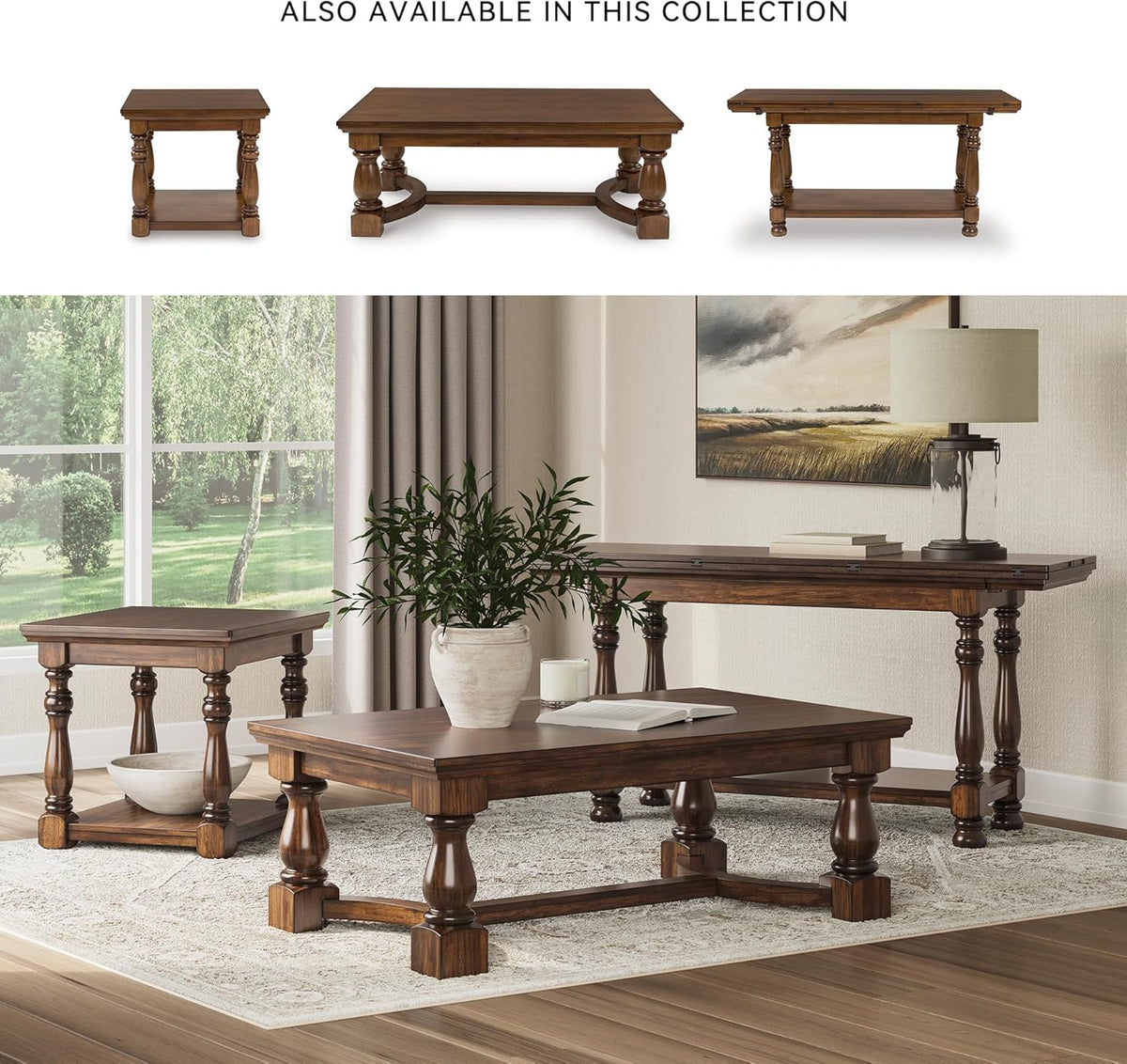 Signature Design by Ashley Sturlayne End Table, Traditional Rectangular Accent Table with Storage Lower Shelf, Hardwood Solids, Veneers, and MDF Substrates, for Living Room Couch, Dark Brown