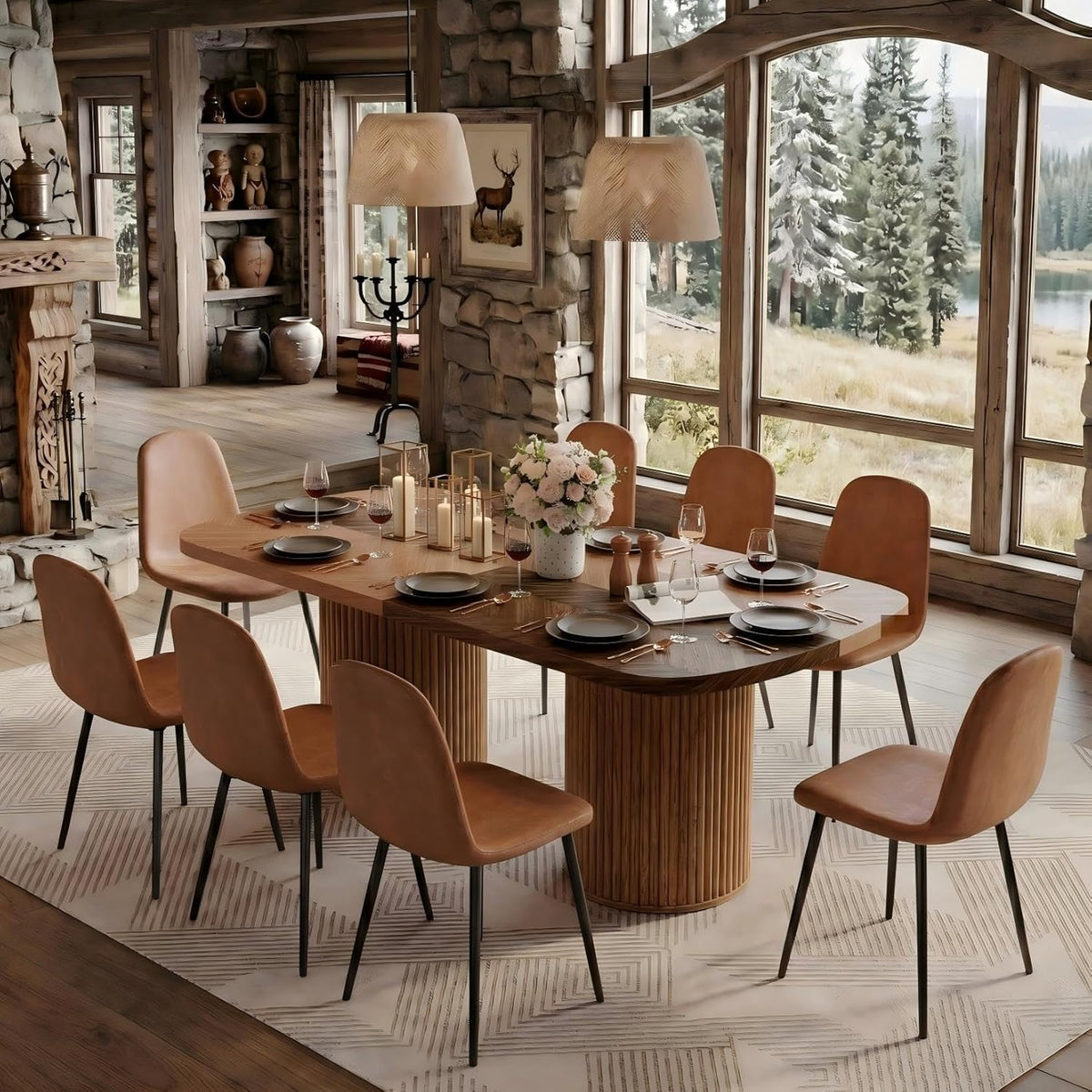 79" Dining Table Set for 8, 9 Piece Dining Table Set, Large Rectangular Farmhouse Kitchen Table with 8 Chairs, Ideal for Family Gatherings，Easy Assembly
