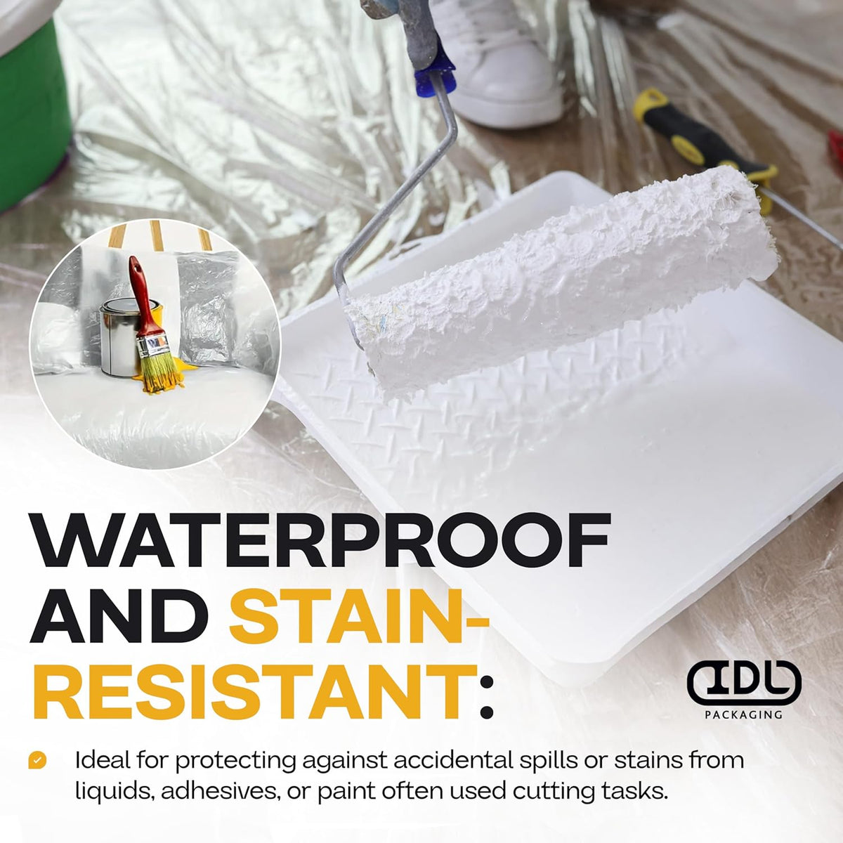 Plastic Sheeting 6 mil, 12' x 50' (600 sq. ft.) - Thick Semi-Clear LDPE Plastic Sheeting Heavy Duty for Construction and Painting - Vapor Barrier Plastic Sheeting - Roll of Plastic by IDL Packaging