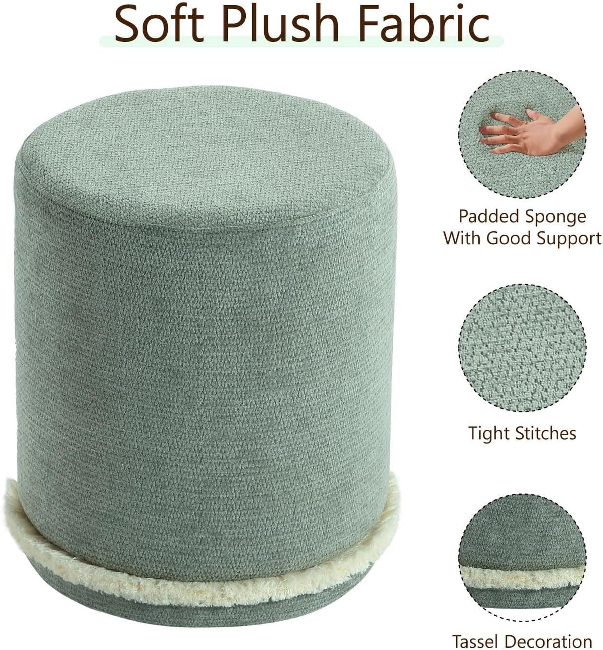 Get Set Style Modern Round Ottoman with Soft Padded Seat, Multifunctional Vanity Chairs for Makeup, Upholstered Footrest Stool Ottoman Foot Stool for Living Room, Bedroom