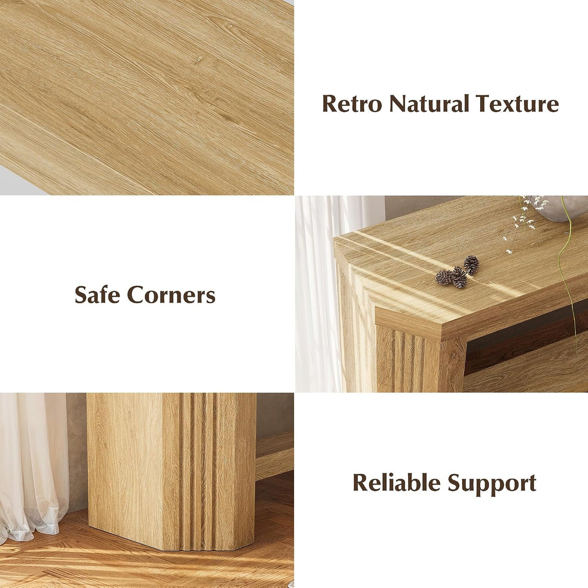 70" Console Table for Entryway, Narrow Long Sofa Table Behind Couch, Wood Couch Table with Open Storage, Easy Assembly Entryway Table for Living Room, Hallway, Foyer, Couch, Natural Oak