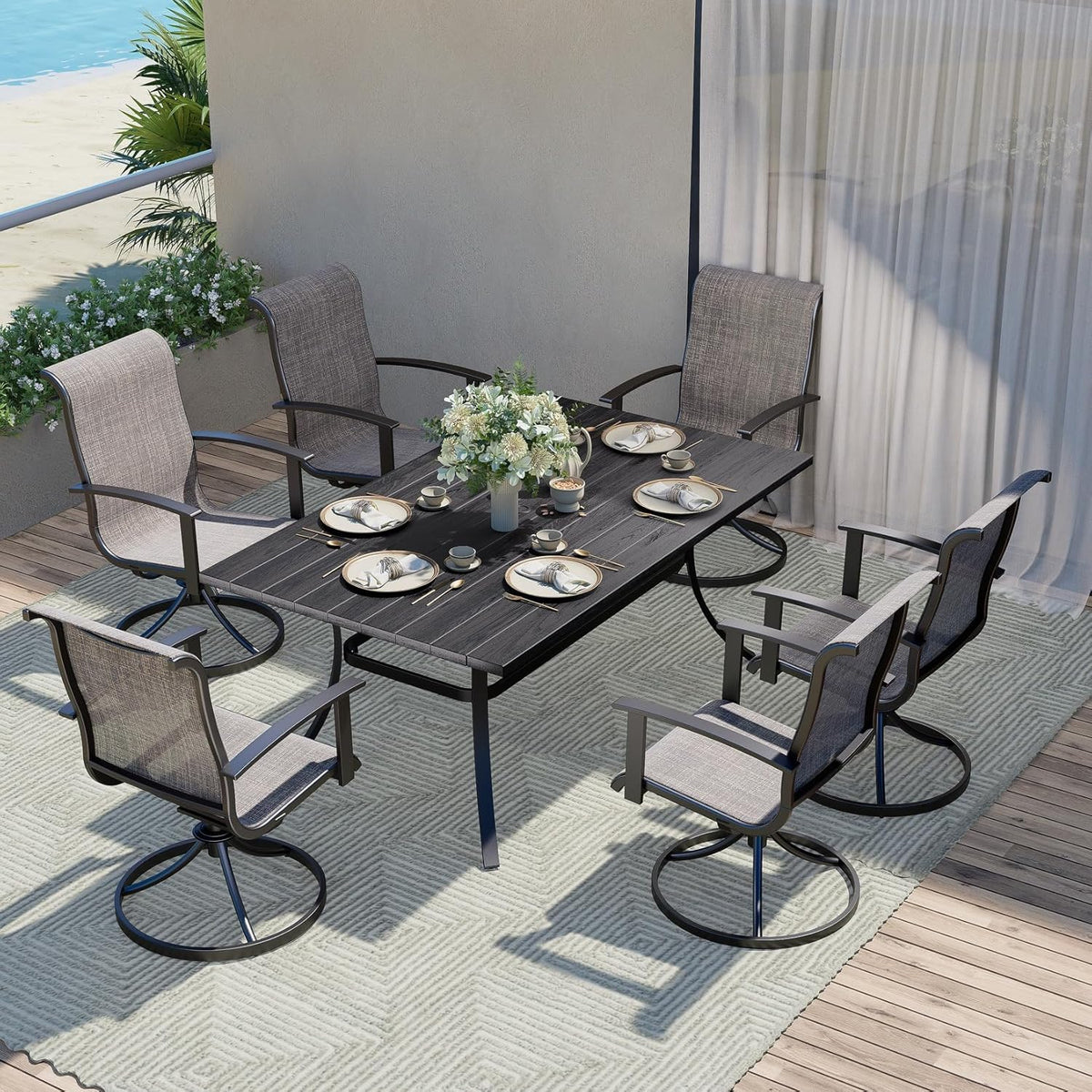 Grand Patio Outdoor Swivel Dining Chairs Set of 2, 360 Degree Mesh Sling Rocker Sets for Deck, Garden Backyard, Mixed Coffee