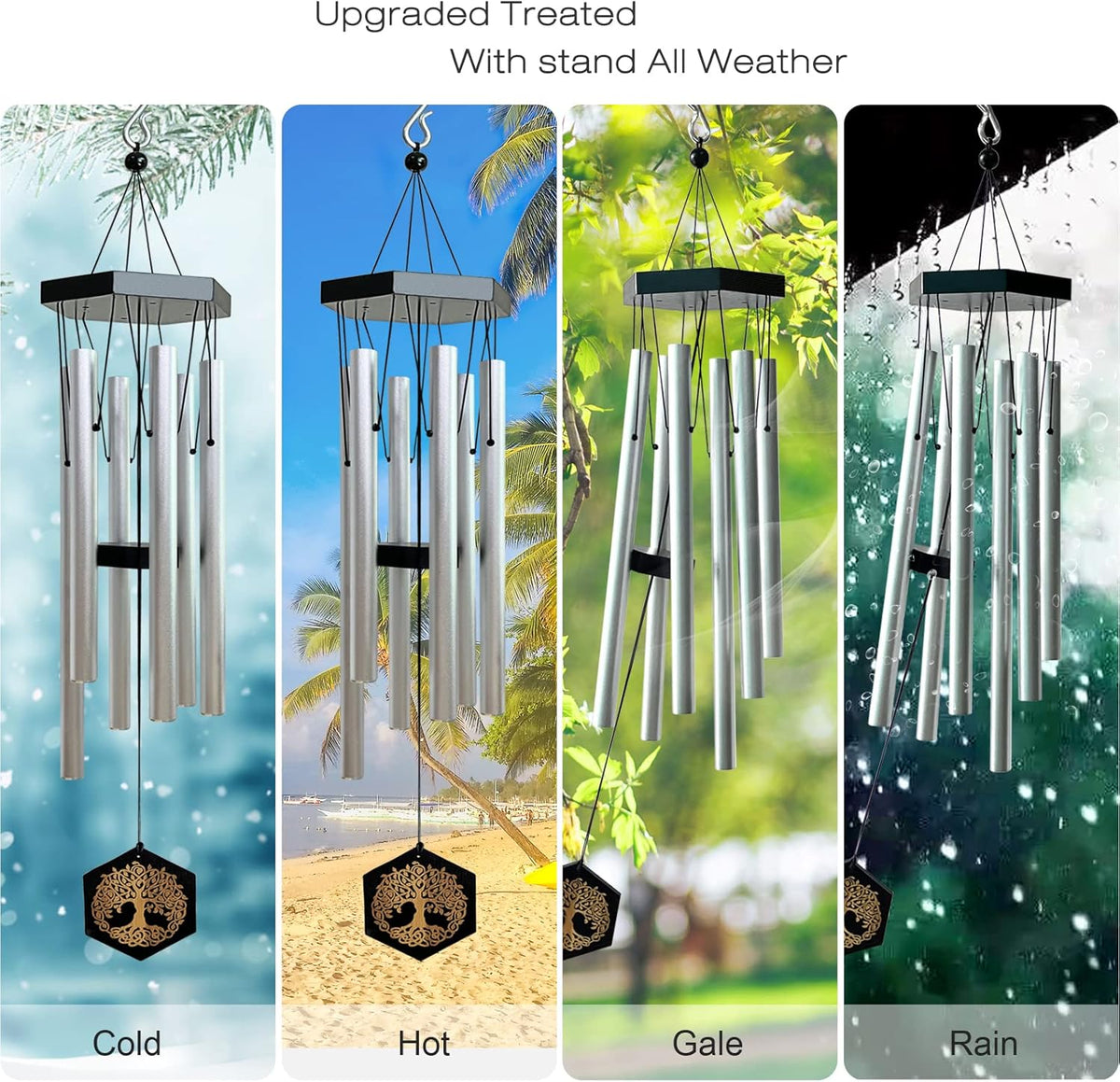 33" Tree of Life Memorial Wind Chimes | Elegant Silver Sympathy Wind Chime for Loss of Loved One, Tranquil Deep-Tone Windchimes, Outdoor Hanging Garden Decor