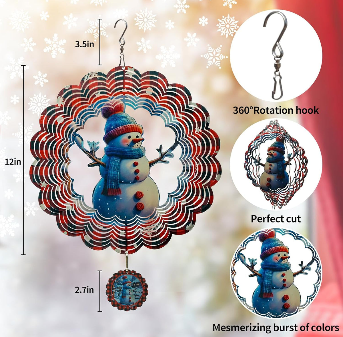 3D Snowman Wind Spinners for Yard and Garden Christmas Decor 12 Inch Outdoor Metal Stainless Steel Wind Spinner Unique Gift Xmas Wind Sculptures