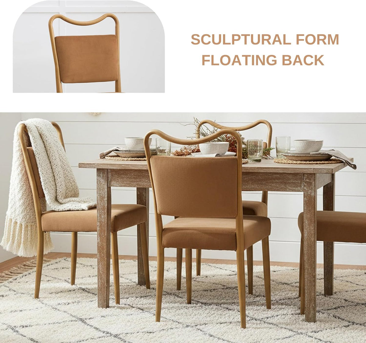 Velvet Dining Chairs Set of 2, Mid-Century Modern, Brown | Wood Grain Metal Frame, Soft Velvet Upholstery, Curved Backrest, 4.5-Inch Padded Seat, 350 LBS Weight Capacity