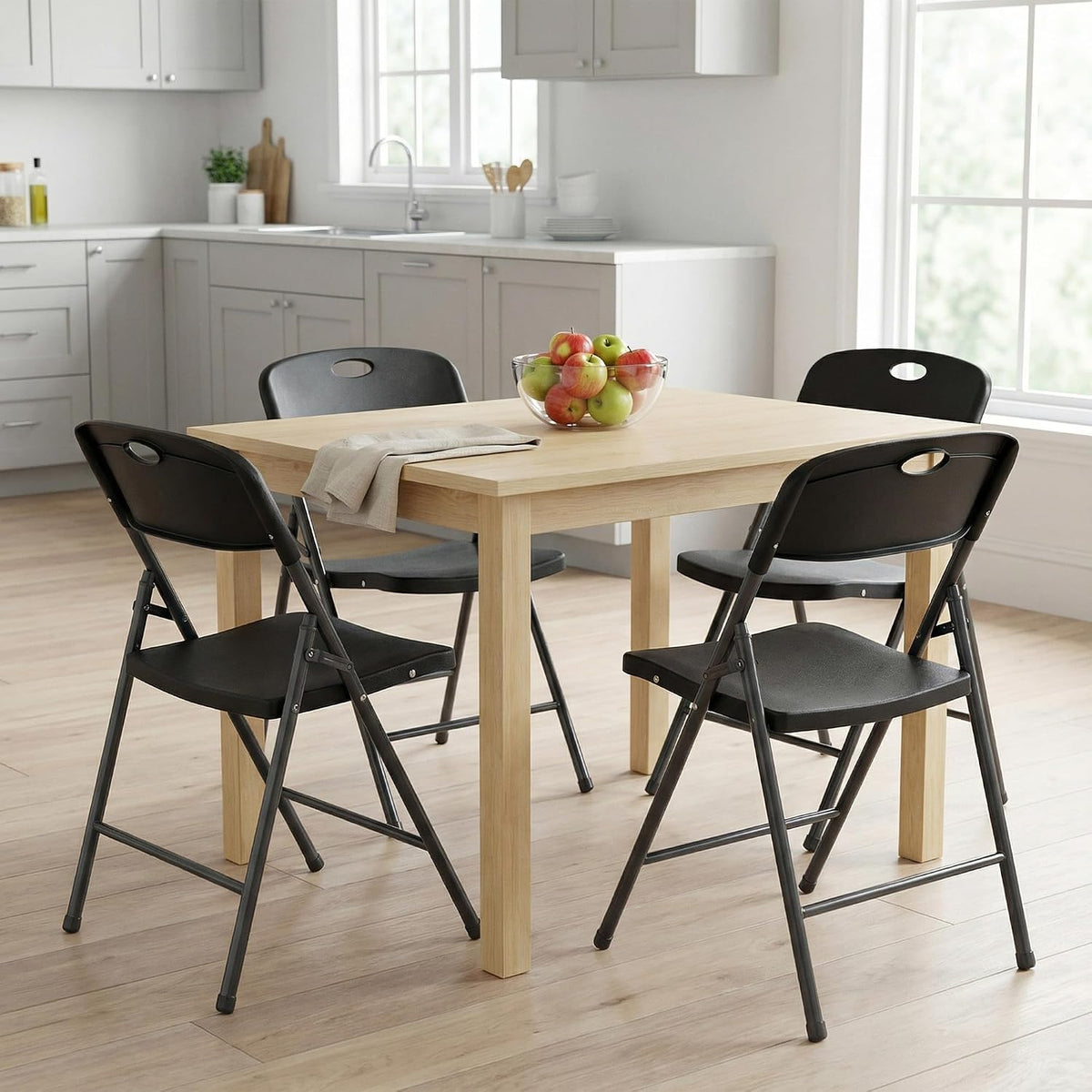 DUMOS Folding Chairs 2 Pack, Dining Chairs, Outdoor Home Office | Plastic Portable Stackable, Metal Frame, Indoor Party Event, Wedding Birthday, Black