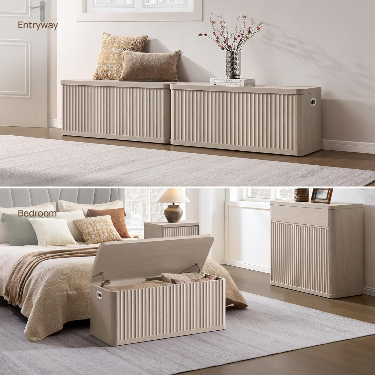 SICOTAS Storage Bench 40.2" Wide Shoe Bench with Lift Top Large Wooden Storage Chest Trunk Modern Blanket Chest with 2 Safety Hinges & Seating for Bedroom Entryway Living Room Hallway
