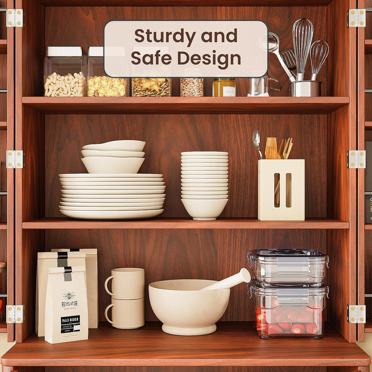 72" Tall Kitchen Pantry Modern Fluted Wood Storage Cabinet with Doors,6 Door Shelves, Organizer, Versatile Cupboard for Kitchen Dining (Walnut-Fluted)