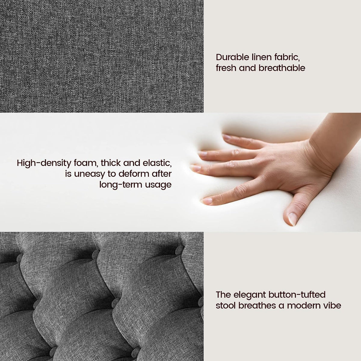 Yaheetech 28in Square Storage Ottoman Coffee Table with Nailhead, Dark Gray | Button-Tufted Linen-Look Fabric Bench, 3.2C Storage Space, Wood Legs, Metal Hinges, for Bedroom Foot of Bed Living Room