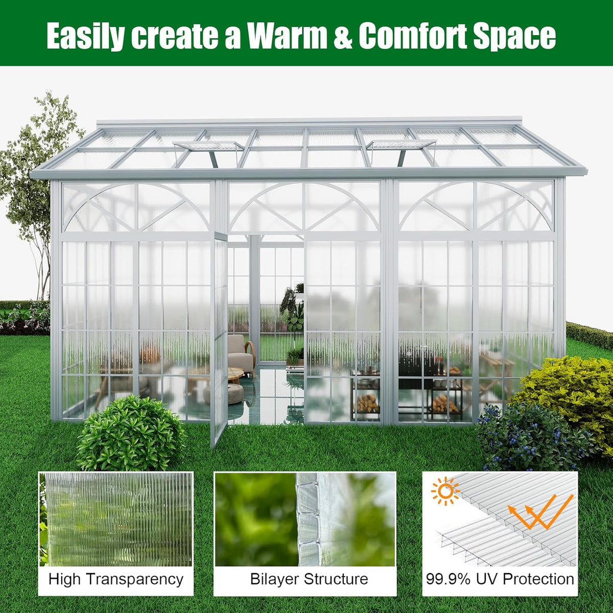 Polycarbonate Greenhouse Panels 24 Pack 4' x 2' x 0.16" Twin-Wall UV-Protected All Weather Plastic Roof Panel Clear Replacement Sheets for Garden Fences, Furniture DIY,Outdoor Roofing