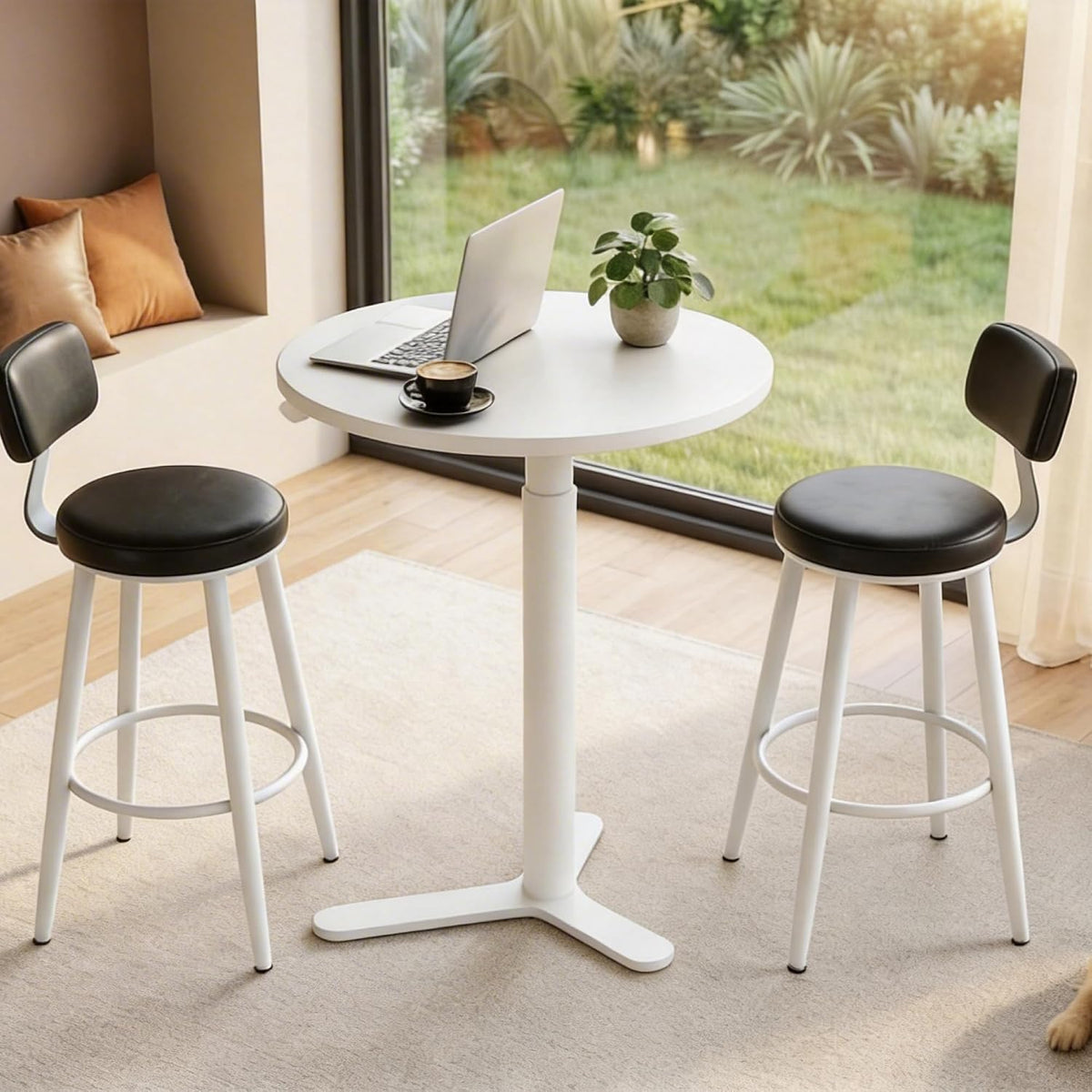 FLEXISPOT Gas Spring Lift Sit-to-Stand Table,20" Round Bar Table | With One-Touch Lift,Flexible Height 25.8"–41.3",19.7" High-Top Pub Table for Balcony,Kitchen, Apartment & Small Spaces,White