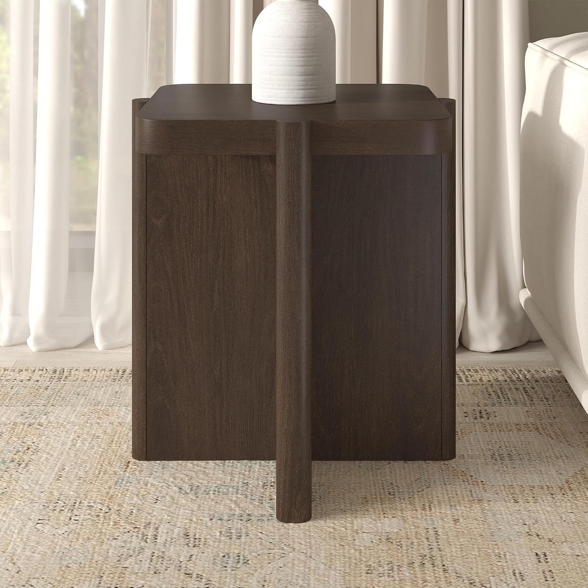 Henn&Hart 20" Modern Square End Table, Side Table, Nightstand with X-Base for Living Room, Office, Family Room, or Bedroom, Heritage Oak