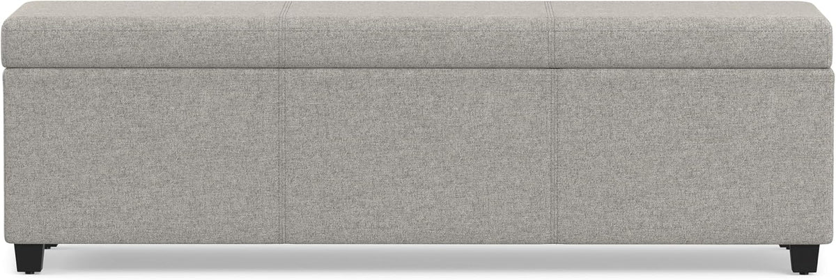 SIMPLIHOME Avalon 54" Wide Linen Look Fabric Storage Ottoman in Cloud Grey | Contemporary lift-top ottoman with high-density foam; rectangle storage bench or coffee table for living room or entryway.