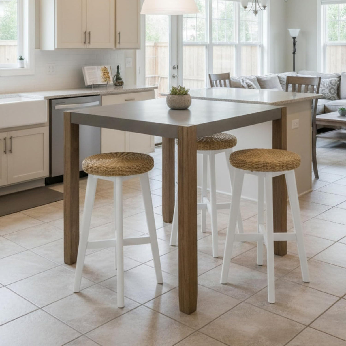 Alaterre Furniture Newport Dining Table for 4 – Rustic Industrial 42” x 36” Kitchen Table with Gray Faux Concrete Top & Light Amber Wood Legs