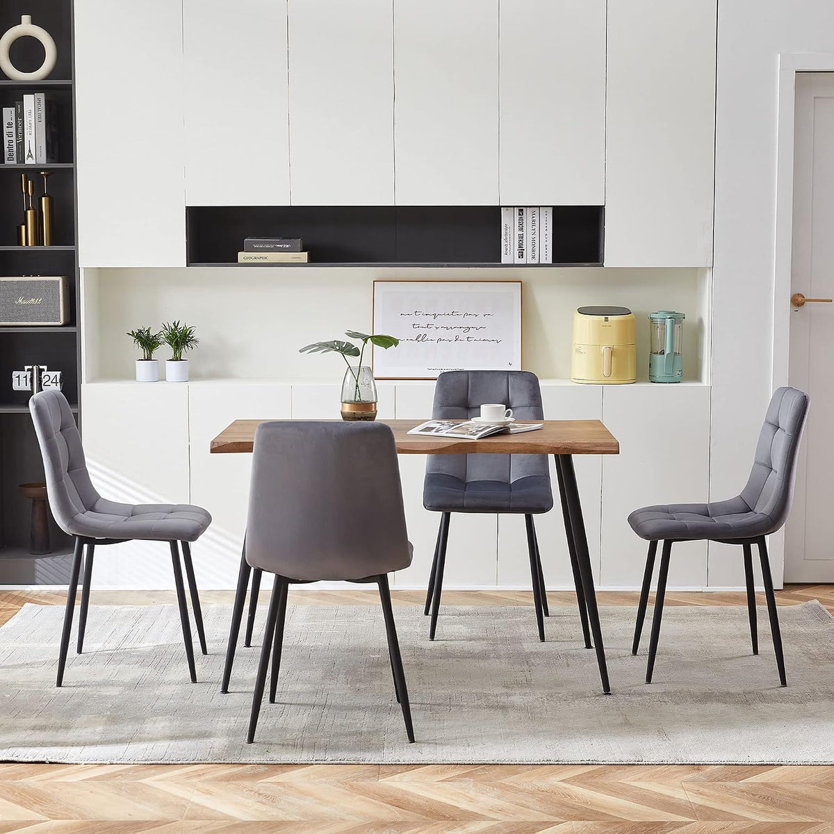 Rectangular Dining Table Set with Upholstered Chairs - Modern Kitchen Table and Chairs Set of 4 for Small Spaces - Grey