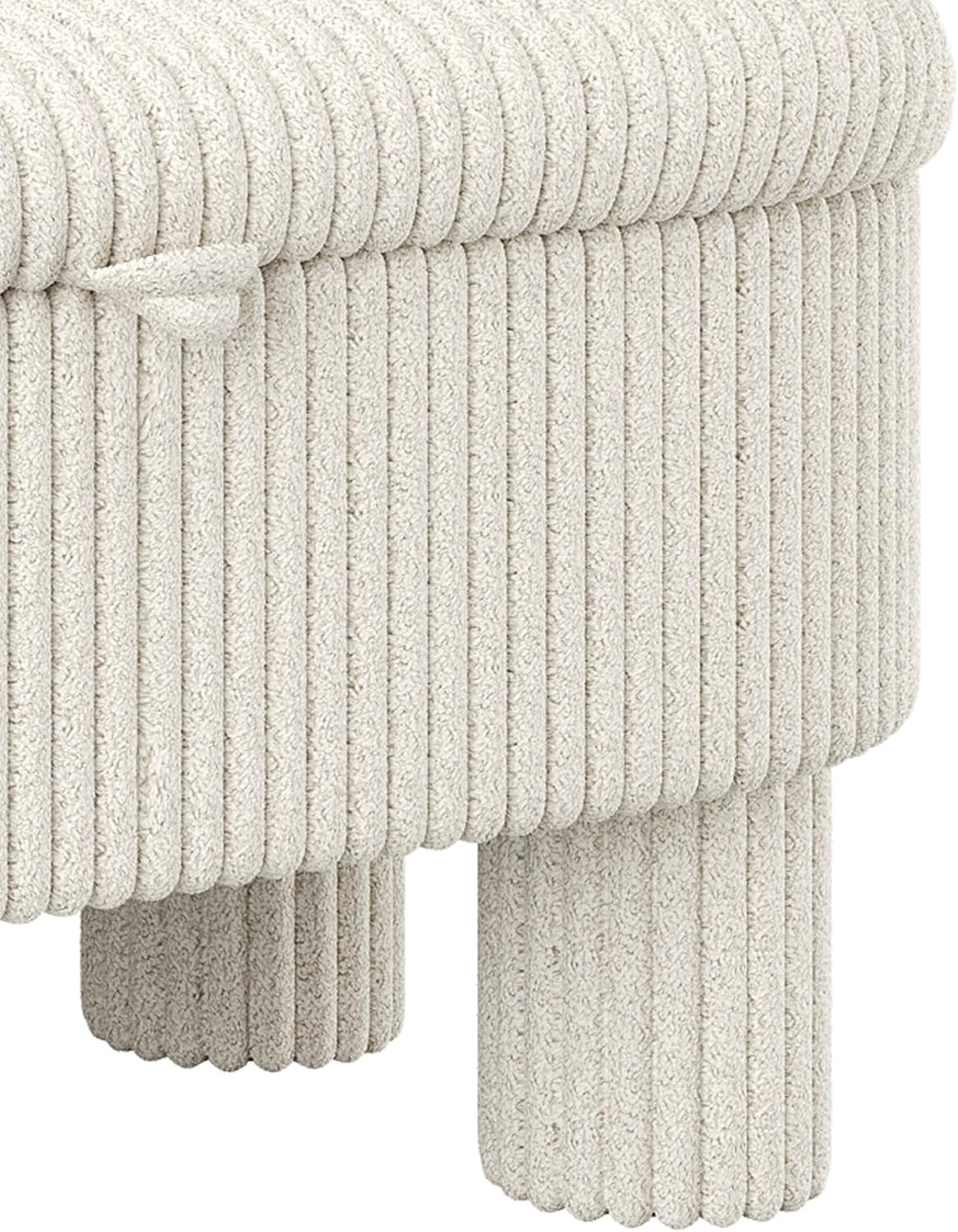 Merax Modern Storage Ottoman, Corduroy Upholstered Bench with Cylinder Legs, Wooden Bedroom Storage Seat, Beige Entryway Shoe Bench for Living Room, Bedroom