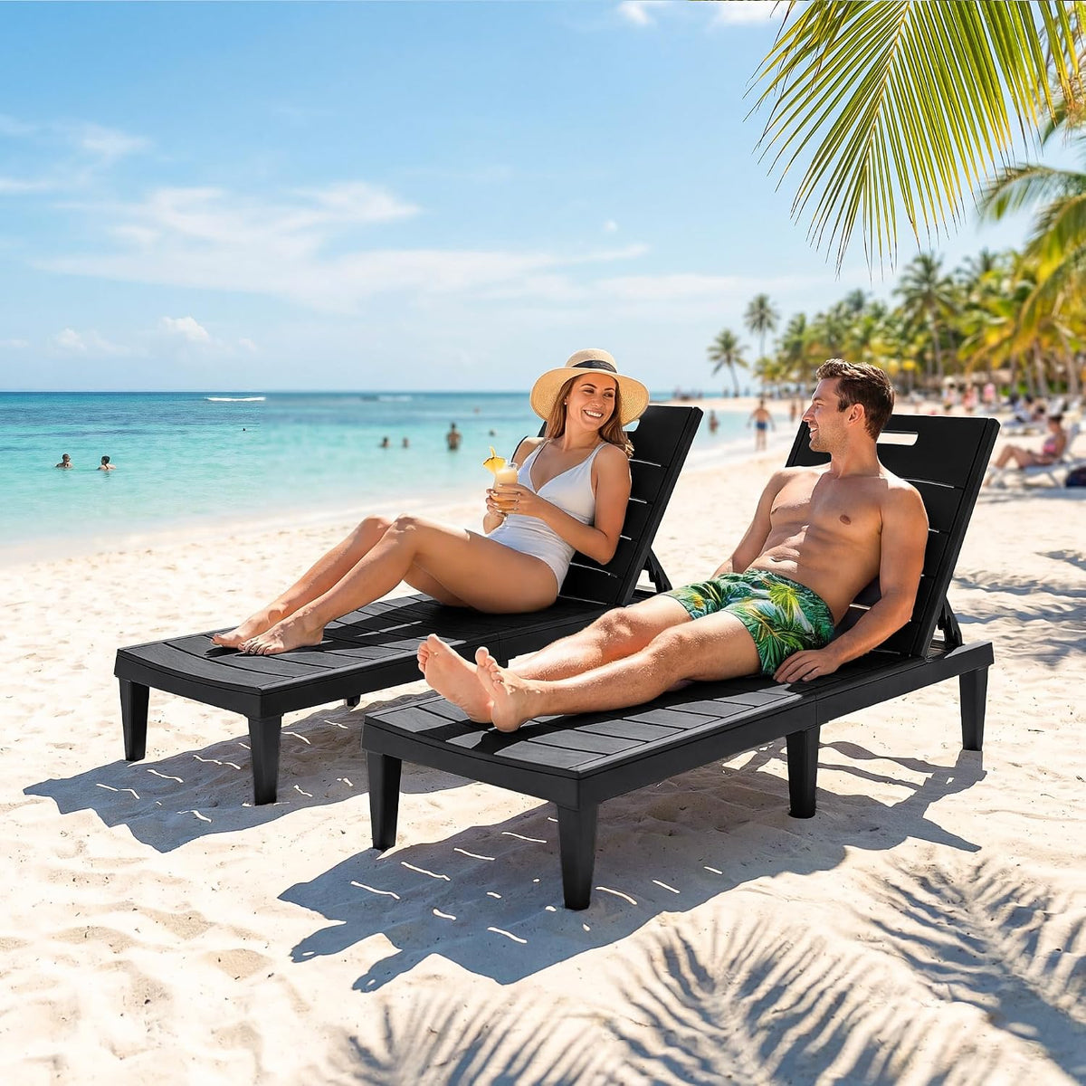 Homall Patio Chaise Lounge Chairs Set of 2, Outdoor Lightweight Lounge Chairs, 5 Position Adjustments Backrest for Outside Pool, Garden, Patio and Beach, Black