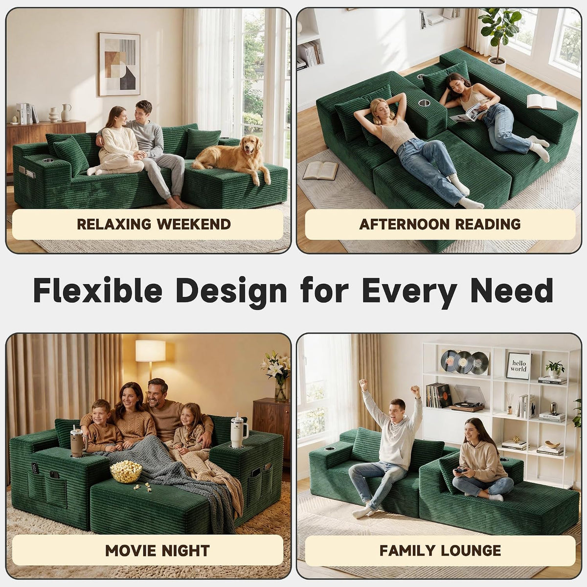 Bashaw 108" Cloud Sectional Couches Sofa with Chaise, Modular L-Shape Couch Deep Seat Memory Foam Compressed Sofa for Living Room