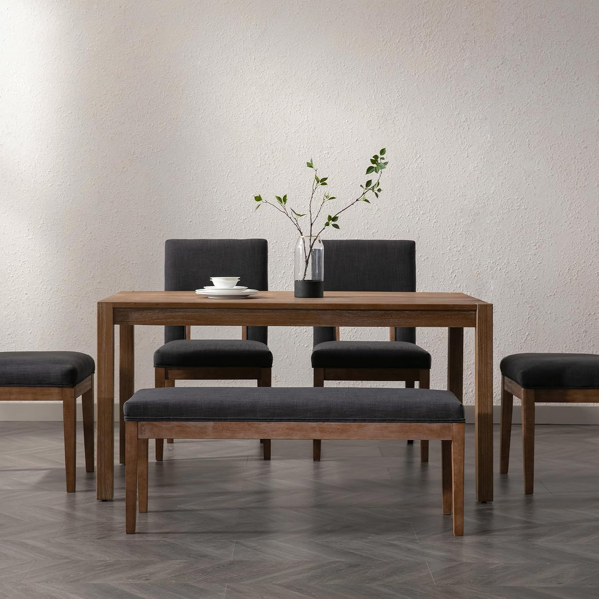 Linen Dining Bench Upholstered Entryway Bench Farmhouse Shoe Bench Seat Ottoman for Hallway Living Room Bedroom End of Bed Dining Room Kitchen, 45.5" Long, Charcoal