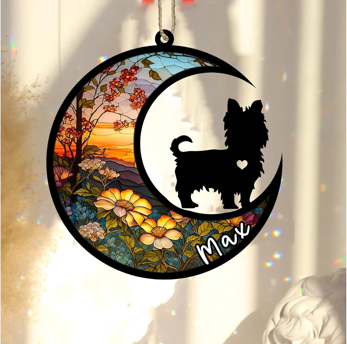 Personalized Dog Memorial, Custom Name Yorkshire Terrier Dog Christmas Ornament with Name, Custom Breeds, Pet Loss Light Catcher, Gifts for Lovers Loss of Pet Sympathy on Mothers Day Christmas