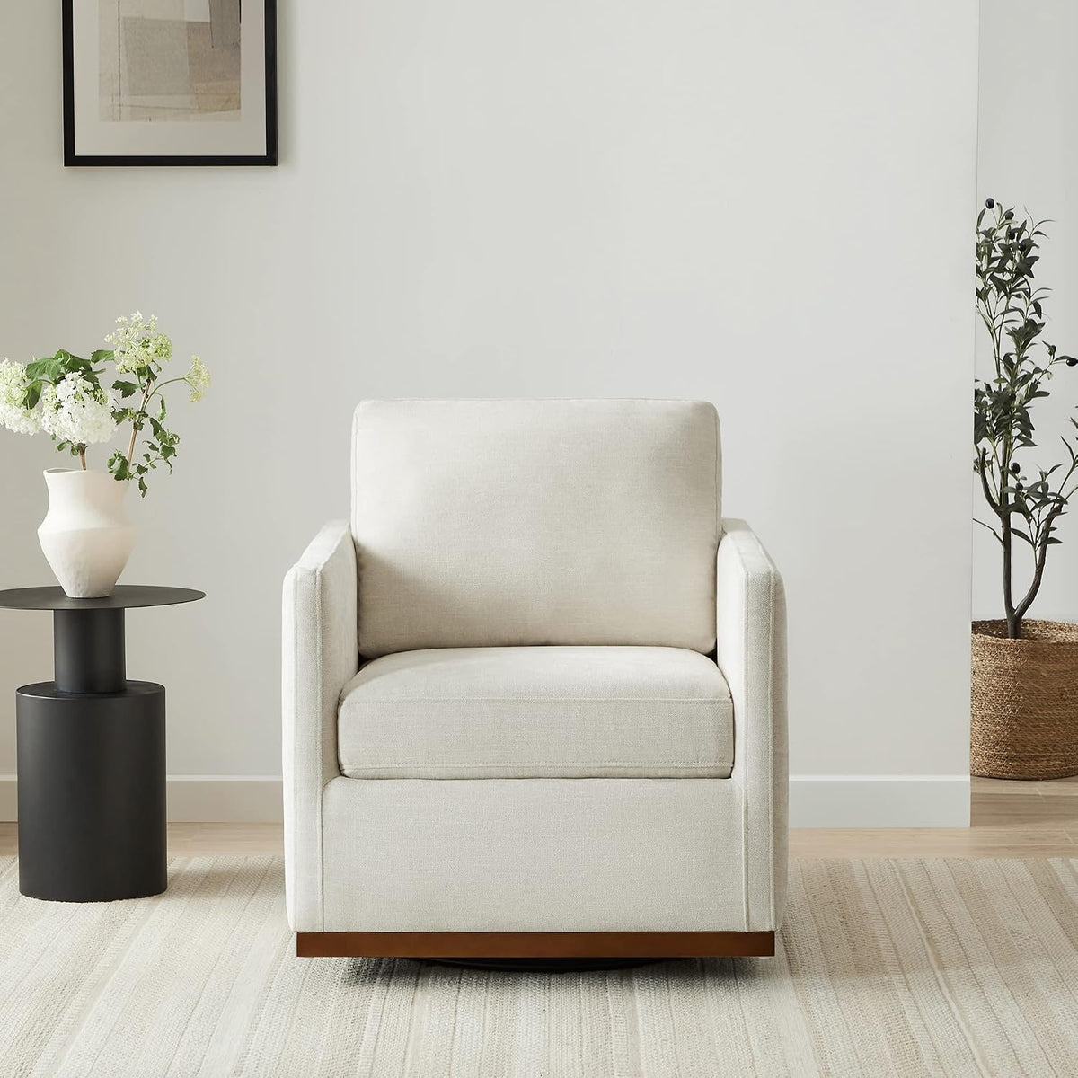 CHITA Swivel Accent Chair, FSC Certified Wood Frame, Fully Assembled, Linen | Linen Fabric Arm Chair with 360° Swivel Wood Base, Mid Century Modern Living Room Chair, 33"Dx30"Wx33"H, 300 Lb Capacity