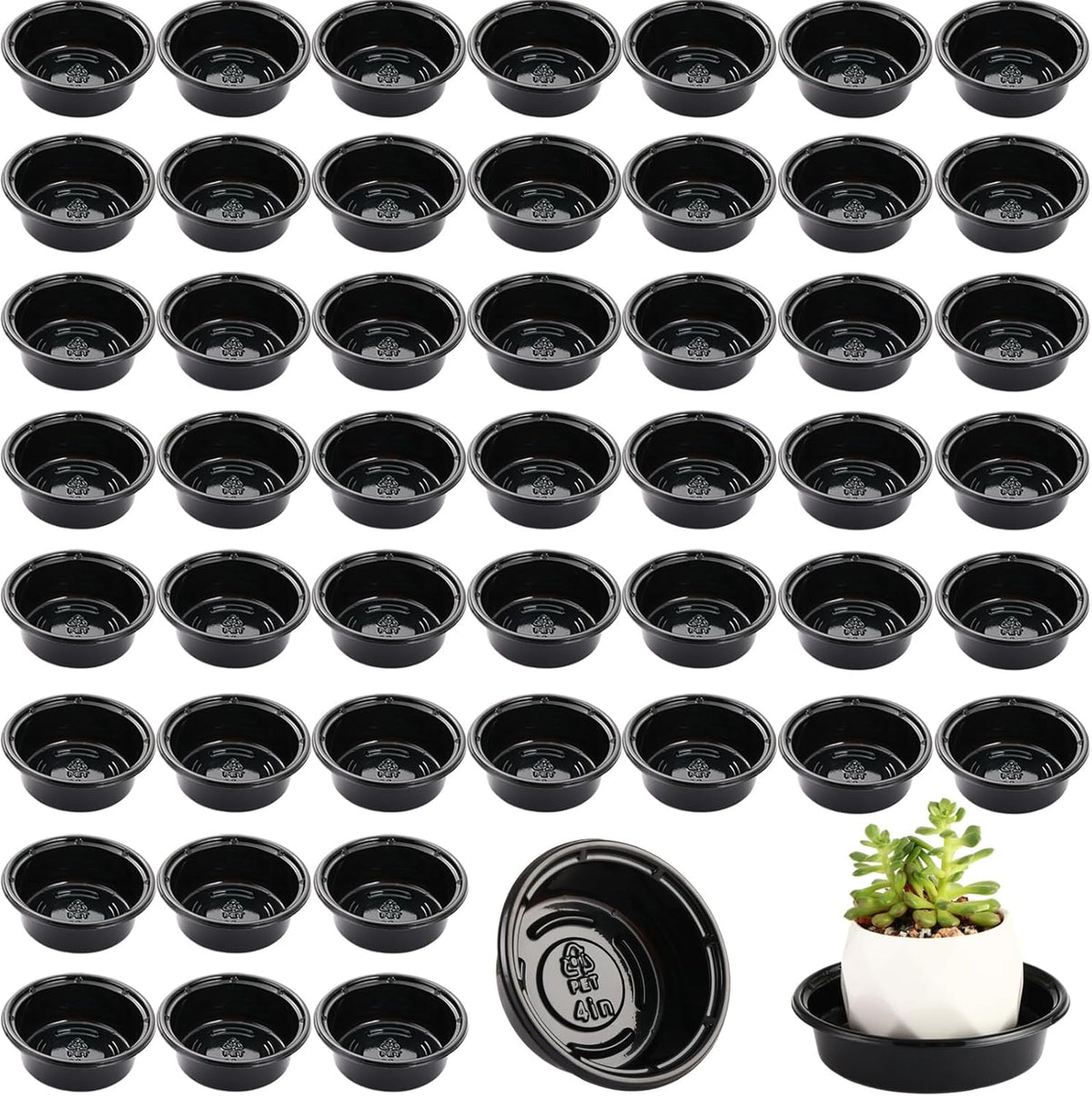Plant Saucer 50 Pack Plant Trays for Pots 4 Inch Plastic Plant Saucers for Outdoors and Indoors Drip Trays for Potted Plants Flower Pot Plates to Catch Water Plant Drainage Dishes No Holes, Black