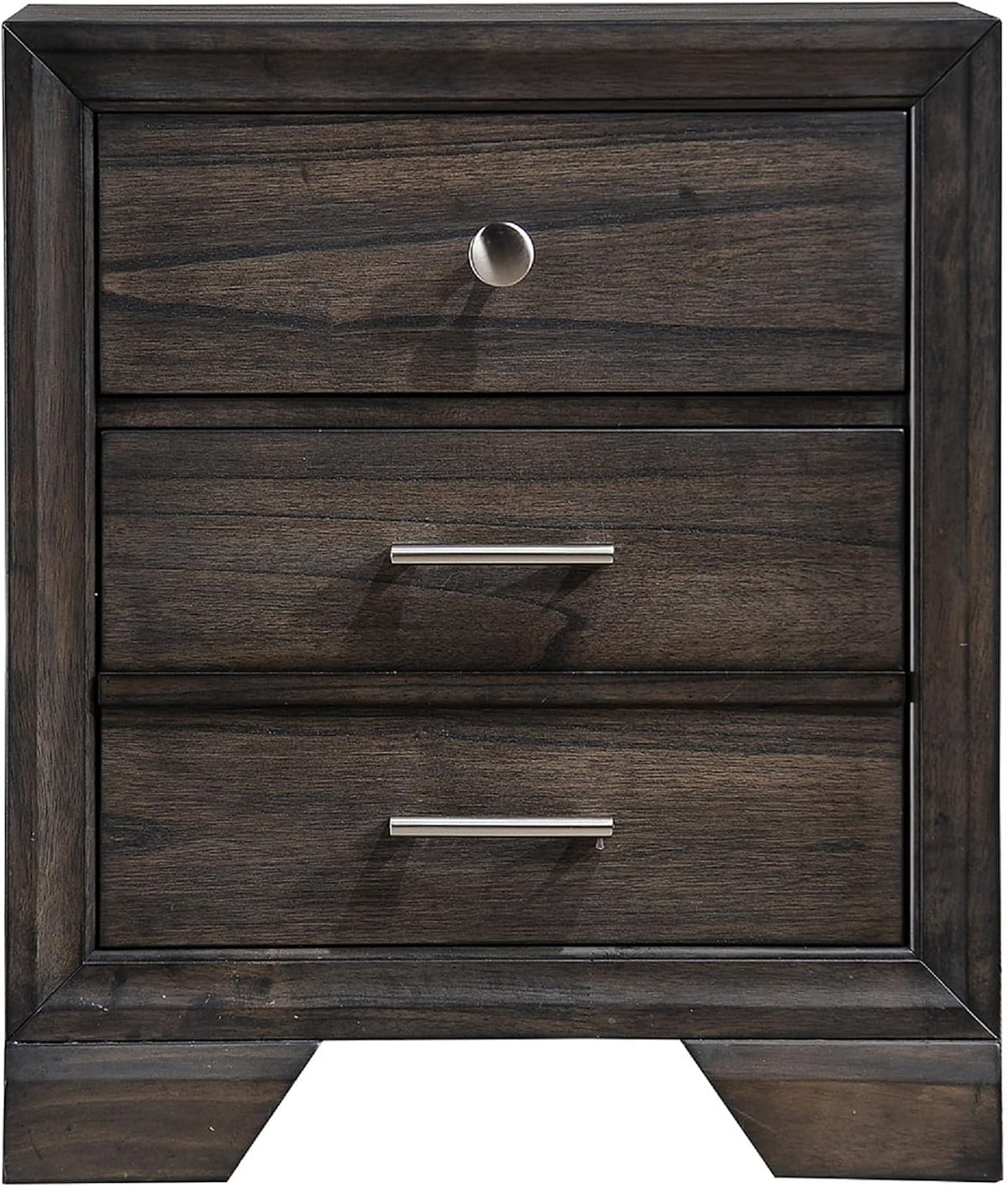 1pc Contemporary Dark Grain Finish Metal Knobs Two-Drawers Nightstand Gray,for Small Spaces