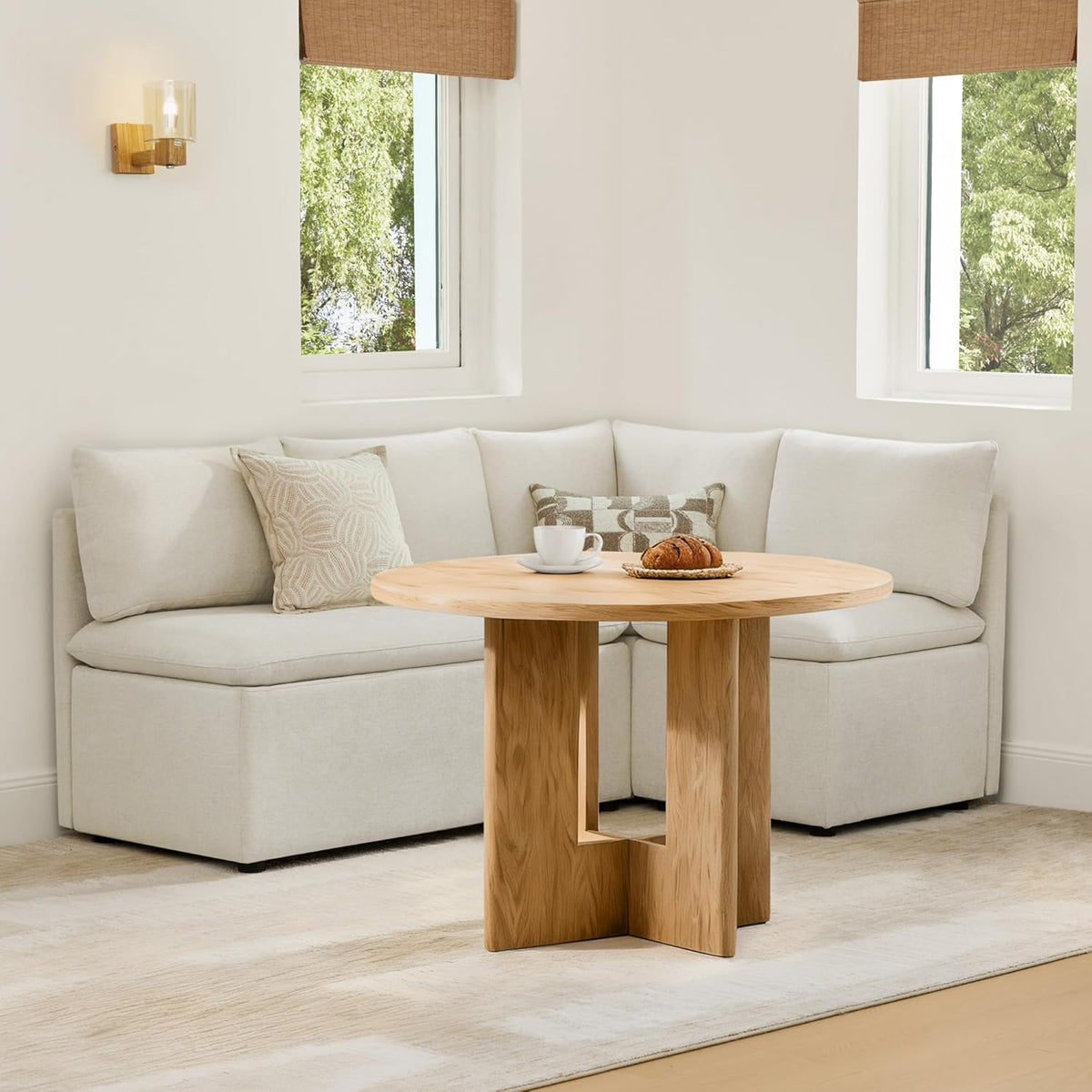 CHITA Breakfast Nook Bench with Storage, Upholstered Dining Bench with Back, Corner Kitchen & Dining Banquette Seating Nook, Dining Settee, L Shaped 4 Seats, Fabric in Linen